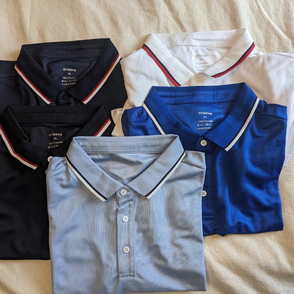 NEW 5-Pack XL Polo Shirts Quick Dry Short Sleeve Golf Regular Fit OYGSeig